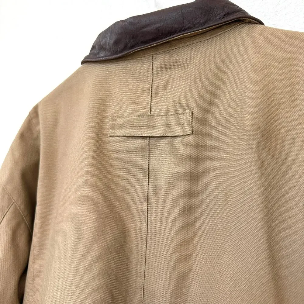 Marlboro Style Canvas Barn Coat Leather‎ Collar XL Tan Cotton Outdoor Western
